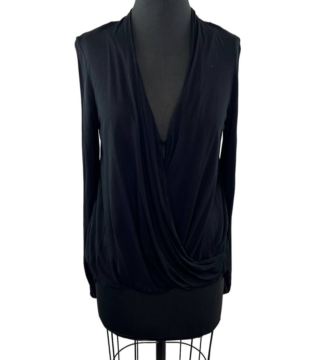 Anthropologie Akemi + Kin Black Wrap Style Long Sleeve Blouse VNeck Draped Top S